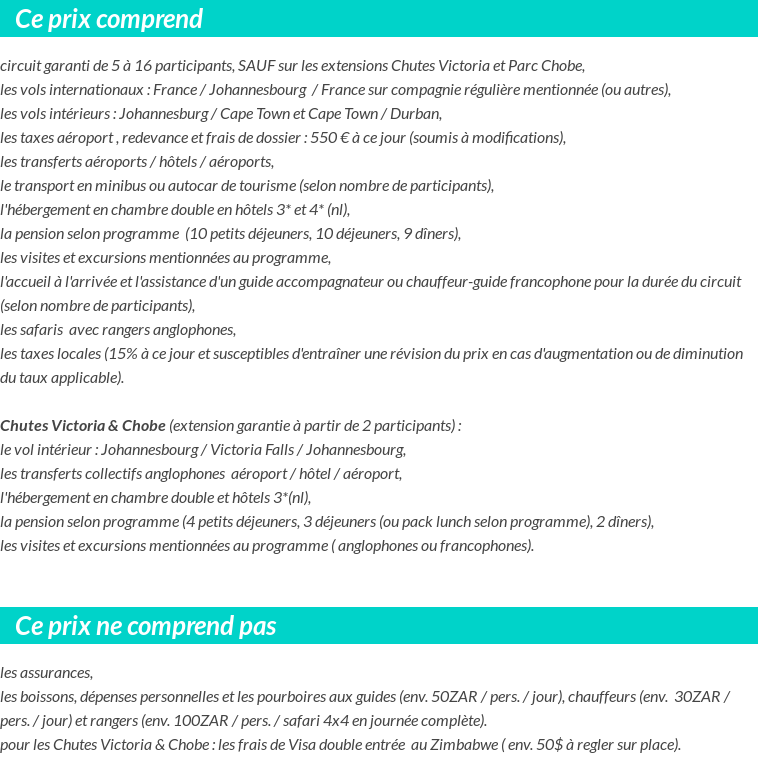 Conditions tarifaires