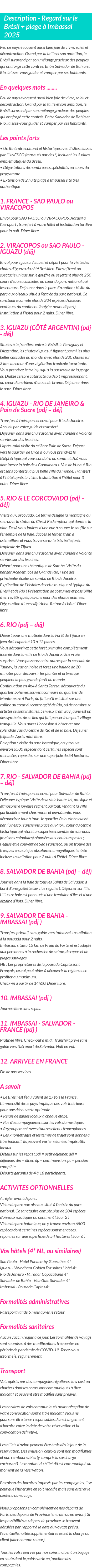 Détails du séjour
