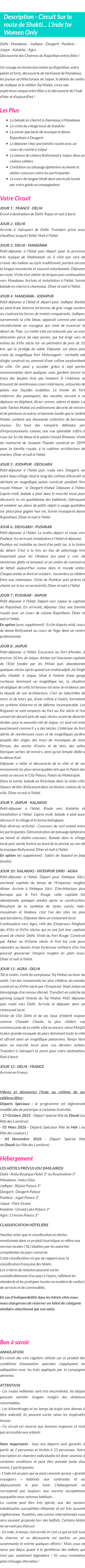 Détails du séjour
