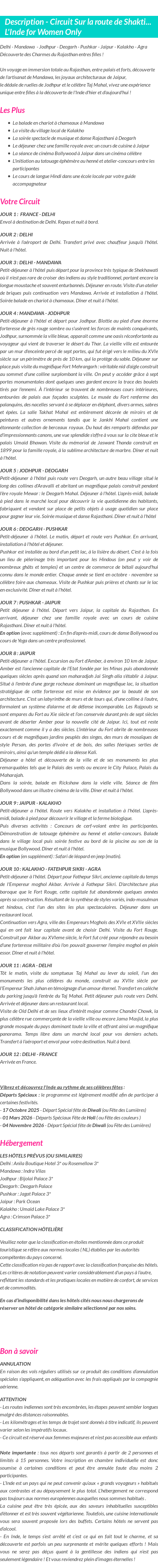 Détails du séjour