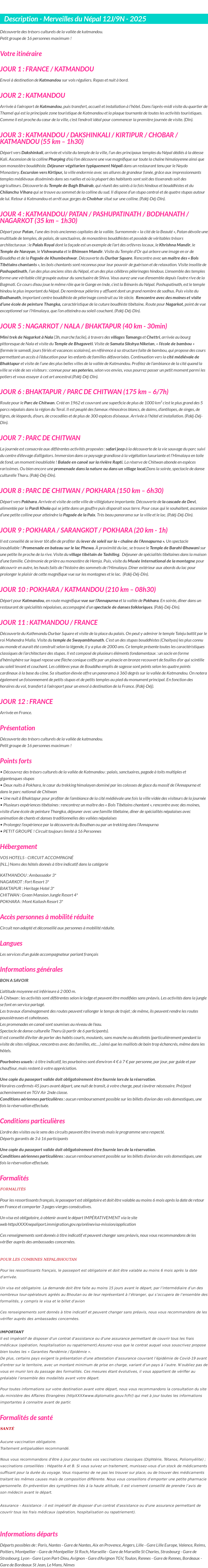Détails du séjour