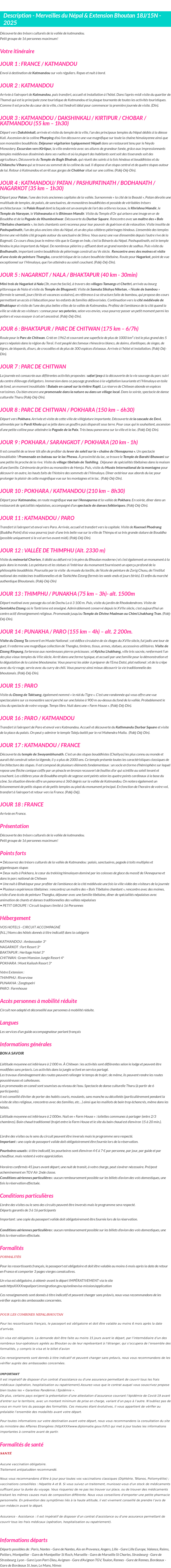 Détails du séjour