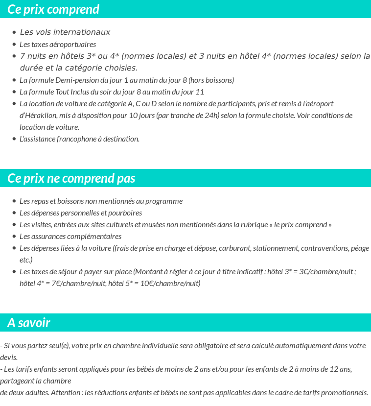 Conditions tarifaires