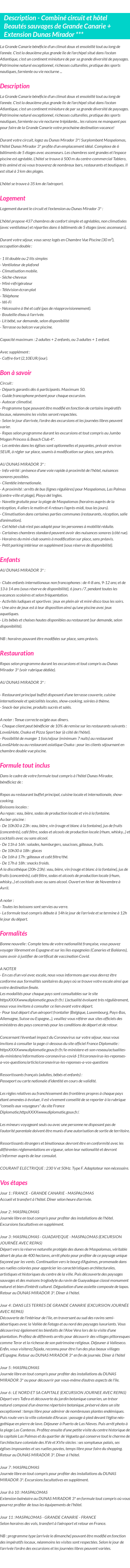 Détails du séjour