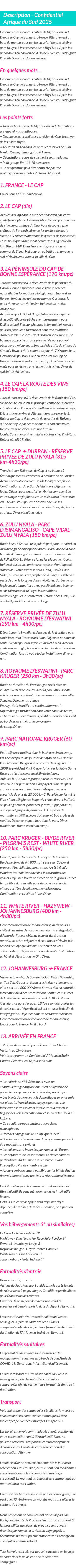 Détails du séjour