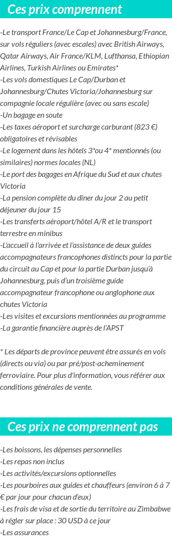 Conditions tarifaires
