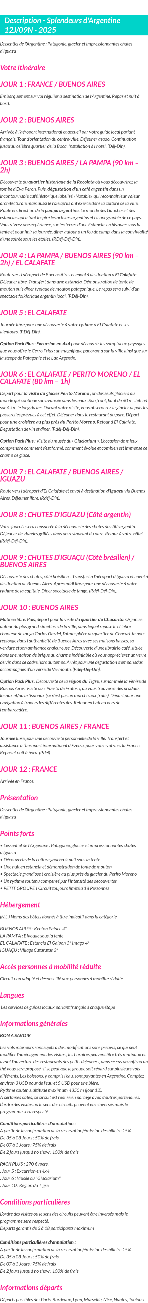 Détails du séjour