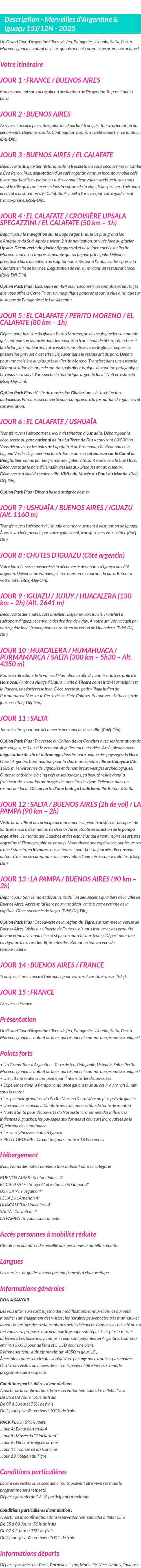 Détails du séjour