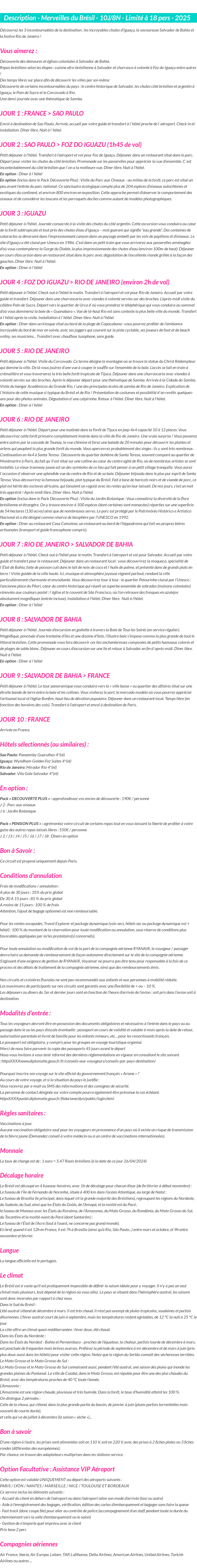 Détails du séjour