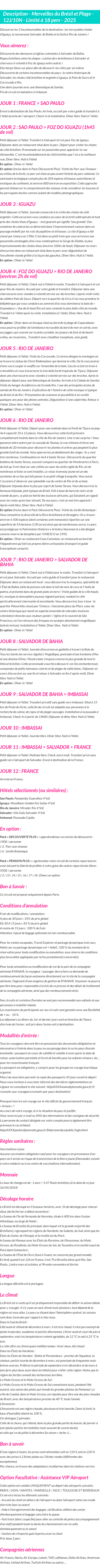 Détails du séjour