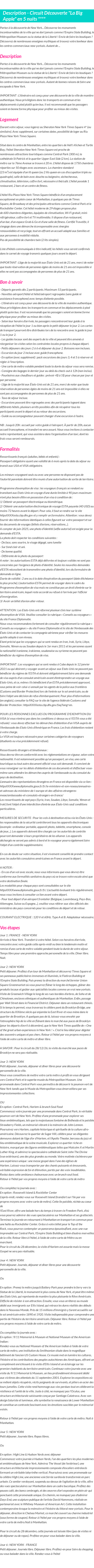 Détails du séjour
