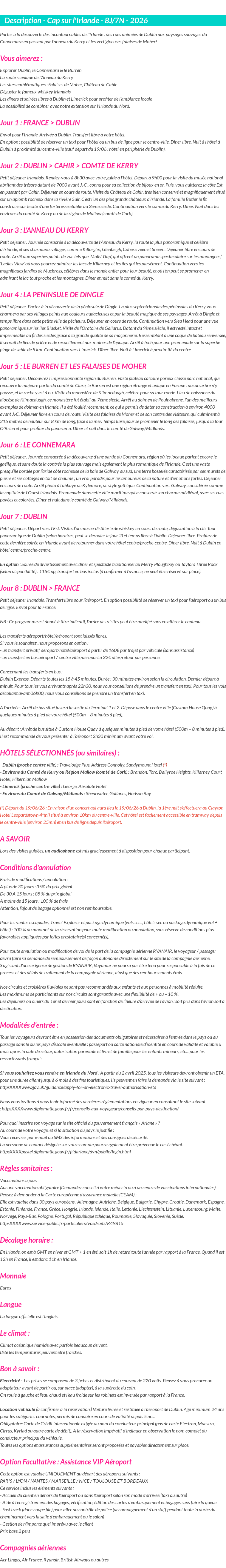 Détails du séjour