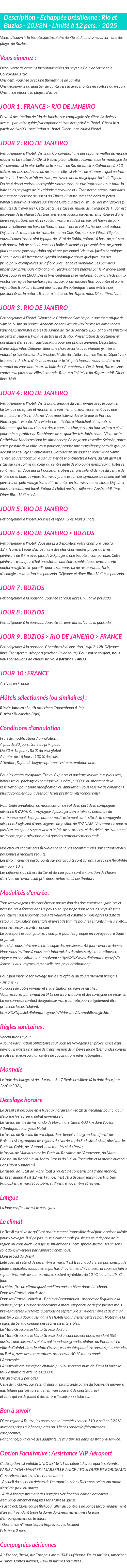 Détails du séjour