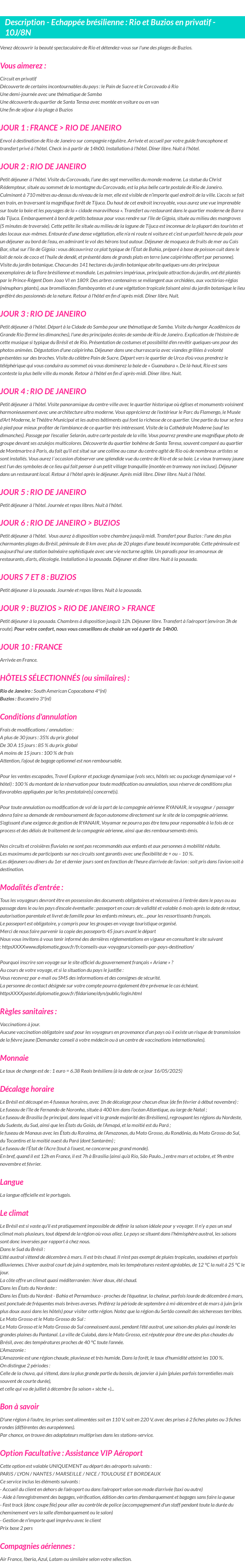 Détails du séjour