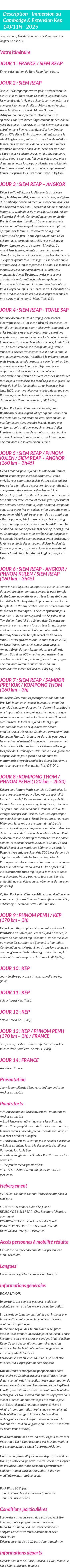 Détails du séjour