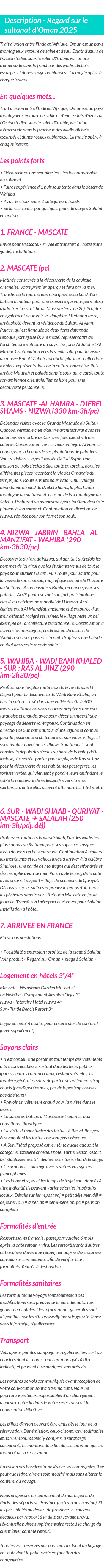 Détails du séjour