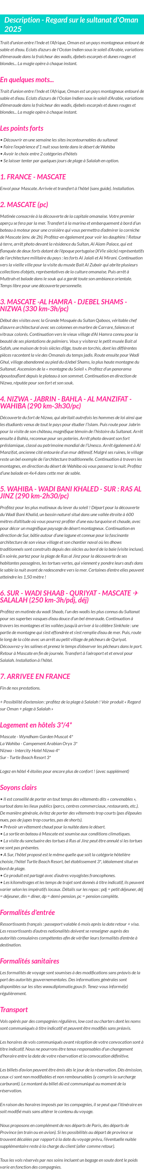 Détails du séjour