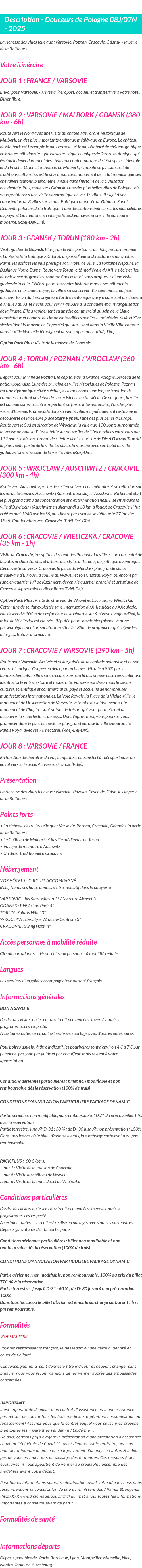 Détails du séjour