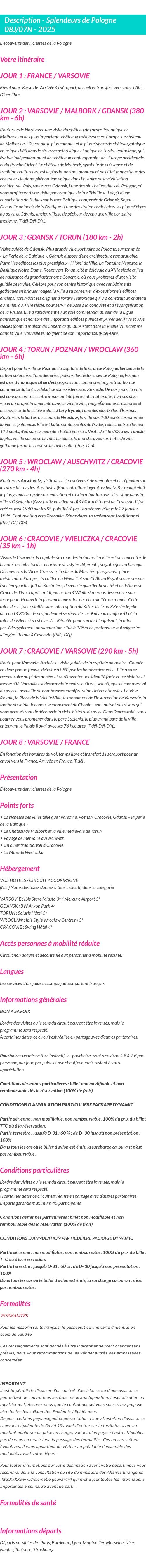 Détails du séjour
