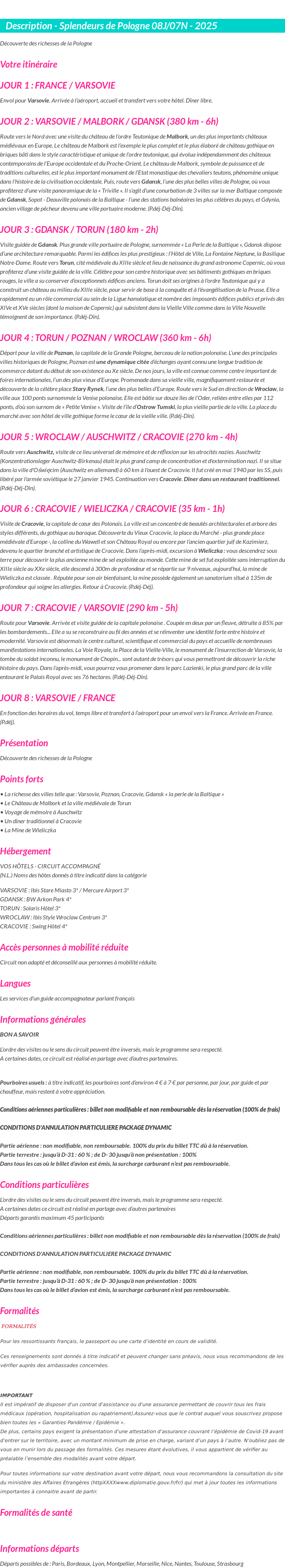 Détails du séjour