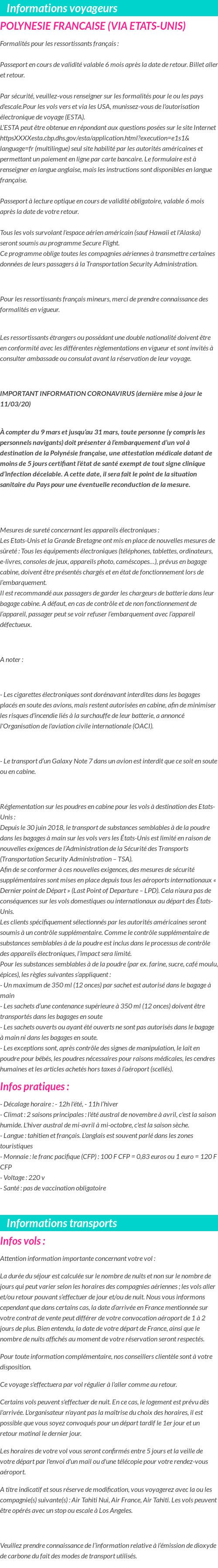 Formalités et infos voyageurs