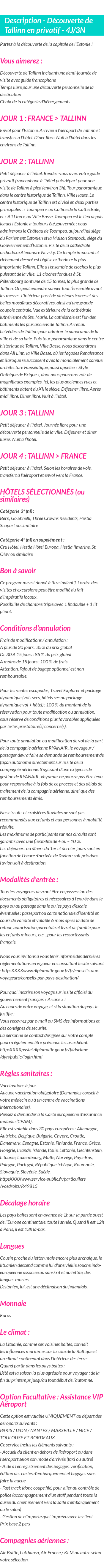 Détails du séjour
