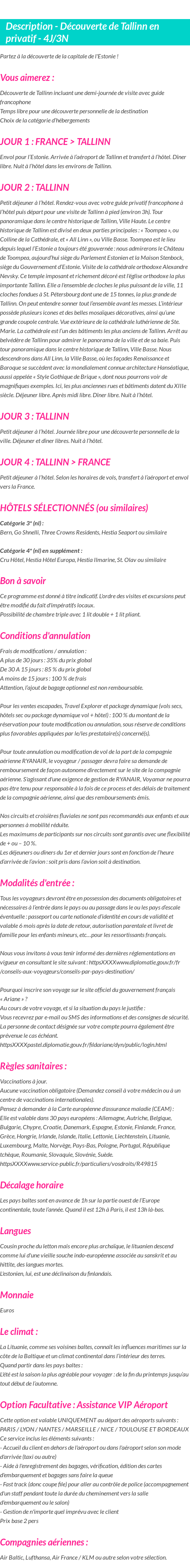 Détails du séjour