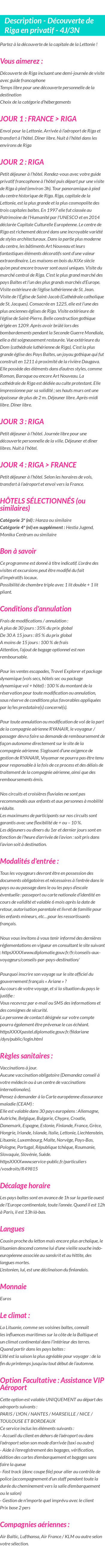 Détails du séjour