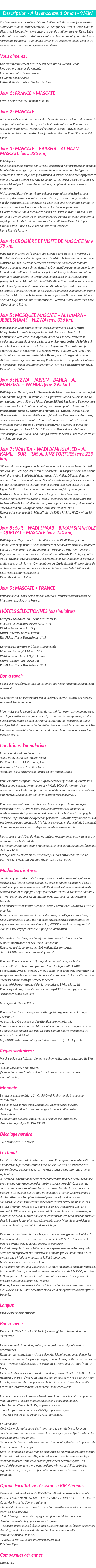 Détails du séjour