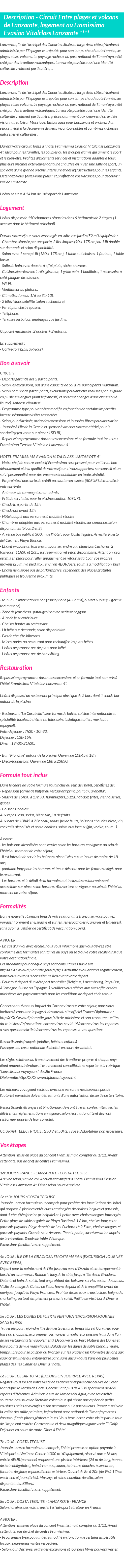 Détails du séjour
