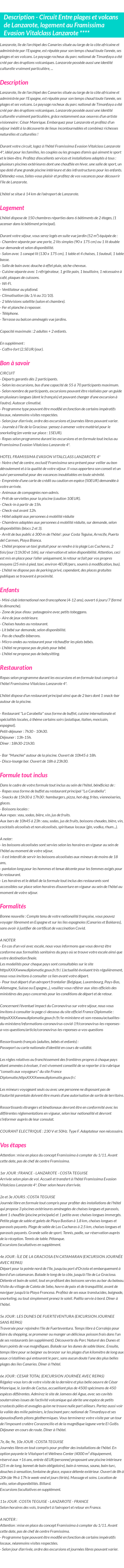Détails du séjour