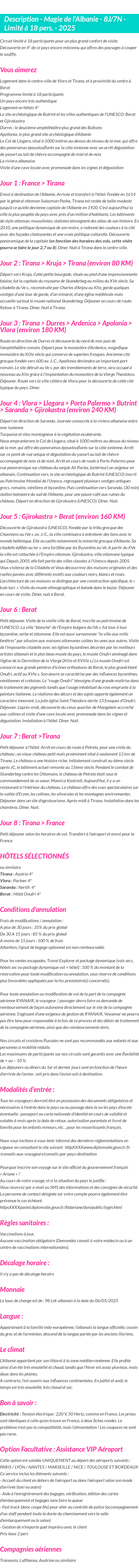 Détails du séjour