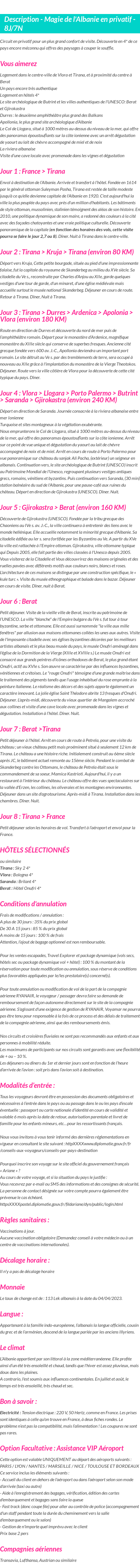 Détails du séjour