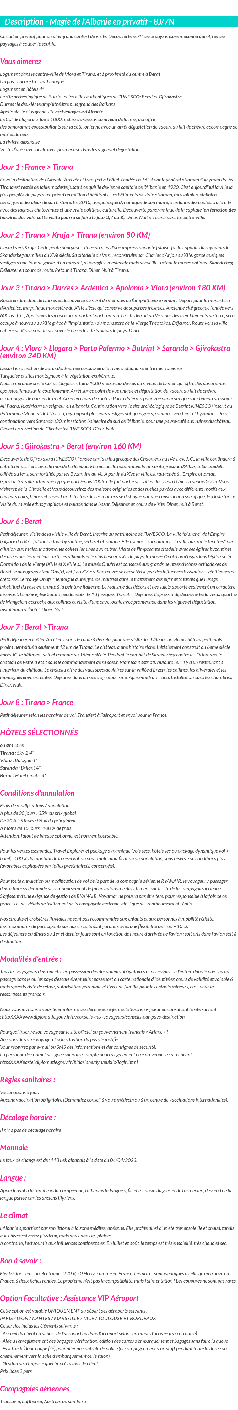 Détails du séjour