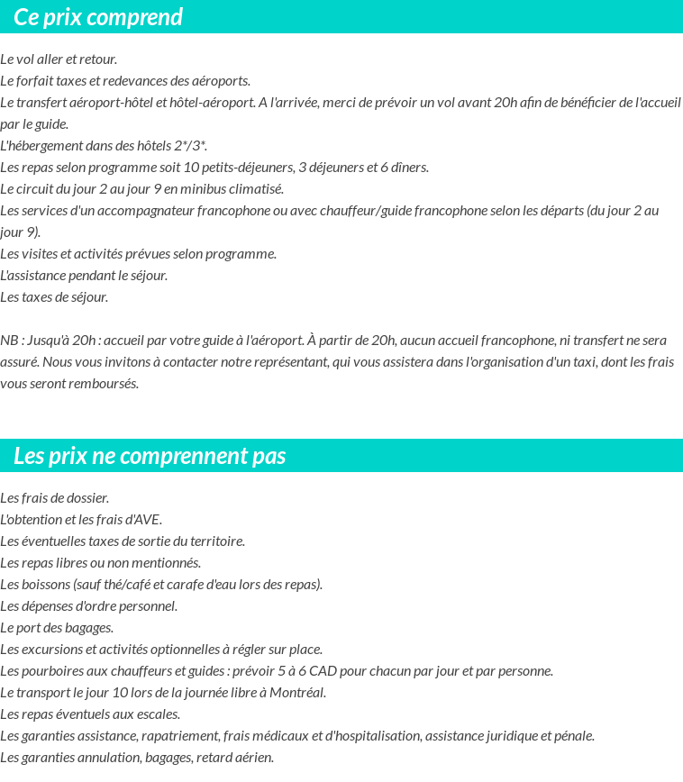 Conditions tarifaires