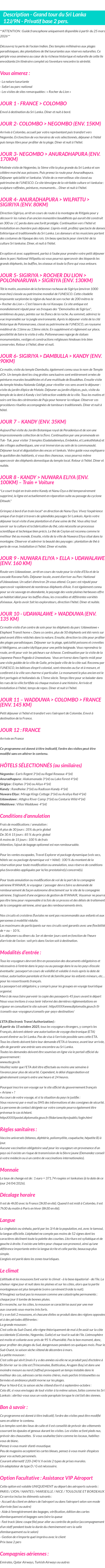Détails du séjour