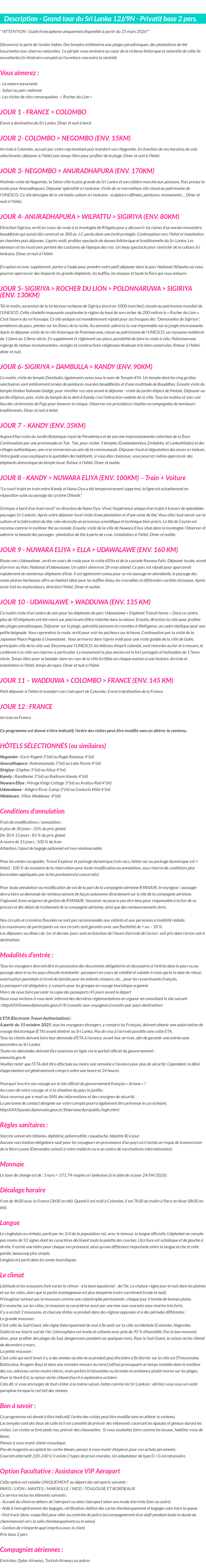 Détails du séjour