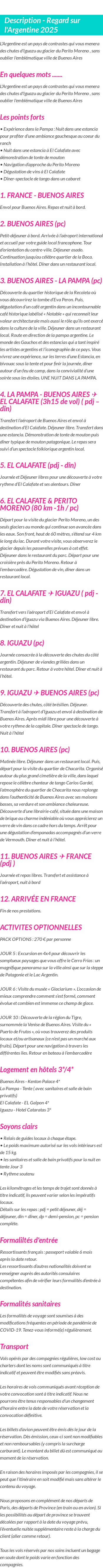 Détails du séjour