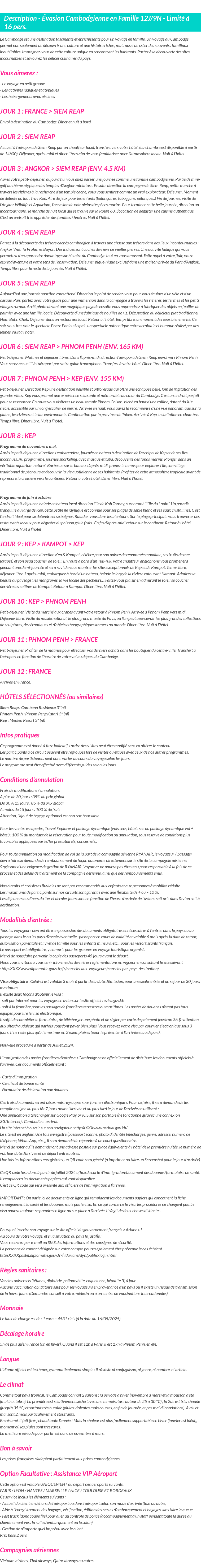 Détails du séjour