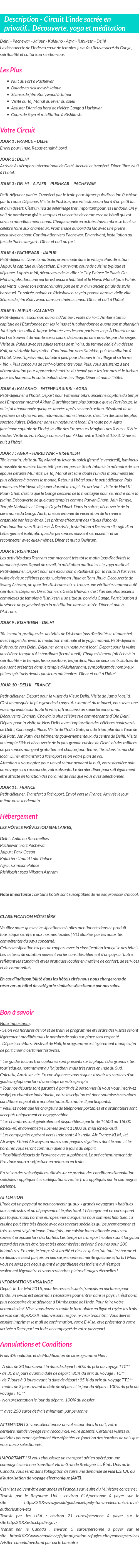 Détails du séjour