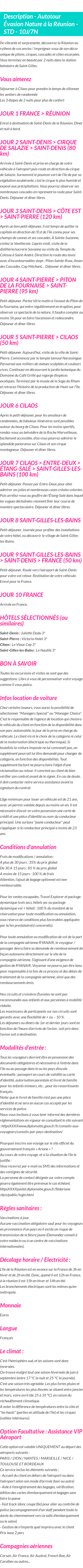 Détails du séjour