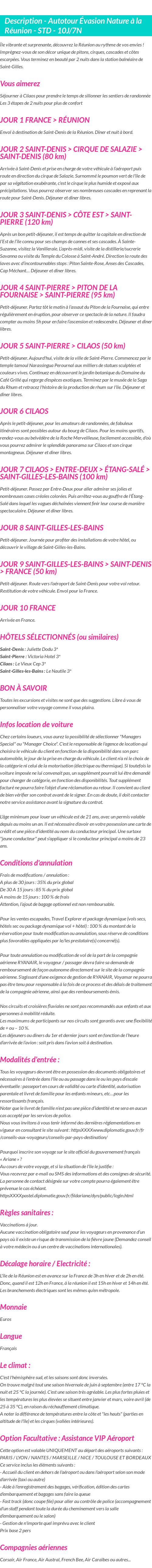 Détails du séjour