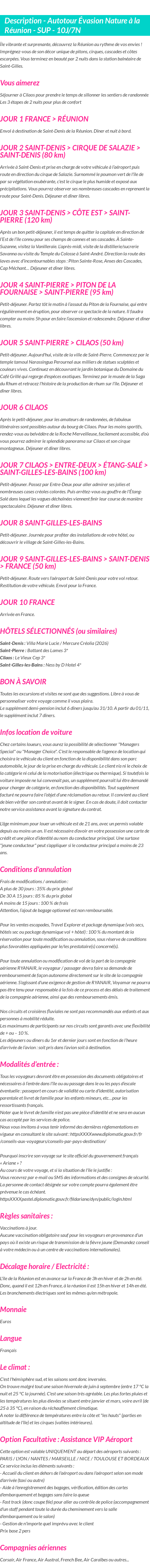 Détails du séjour
