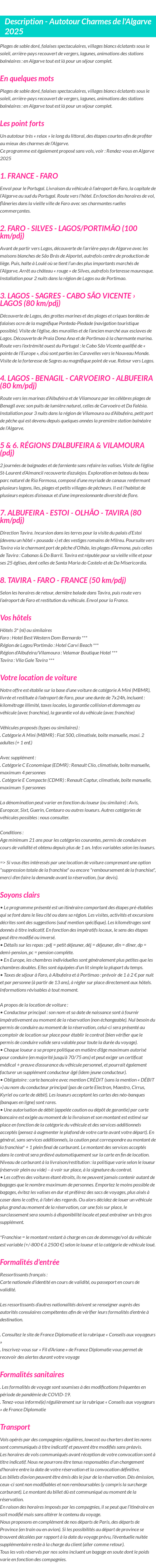 Détails du séjour