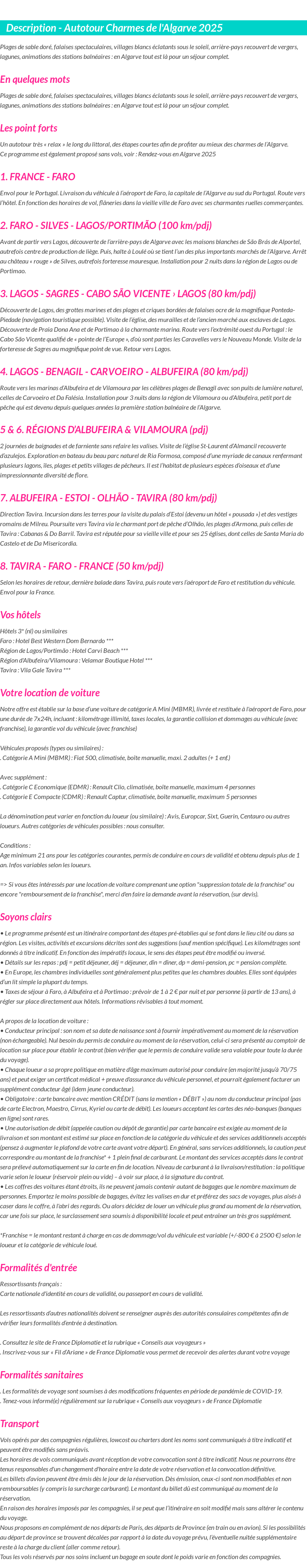 Détails du séjour