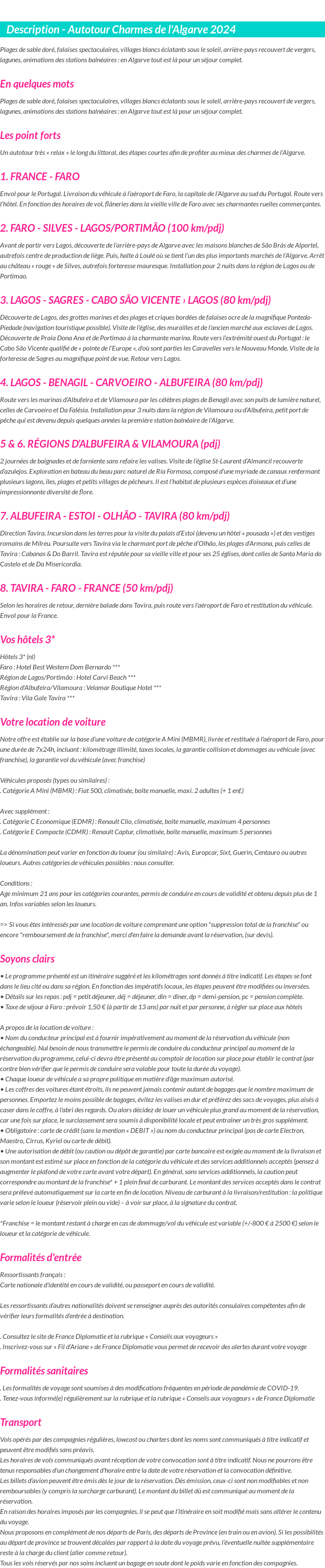 Détails du séjour