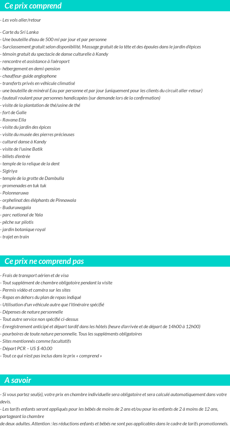 Conditions tarifaires