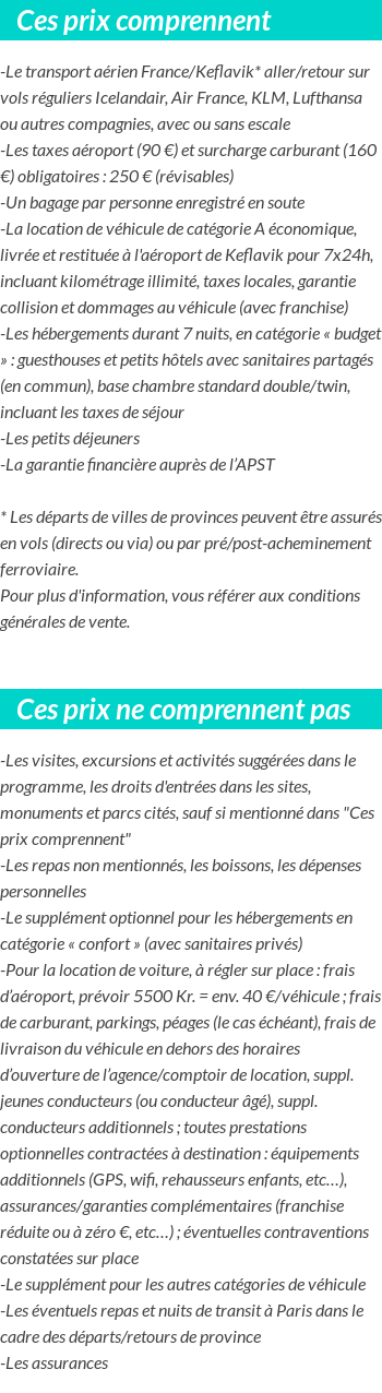 Conditions tarifaires