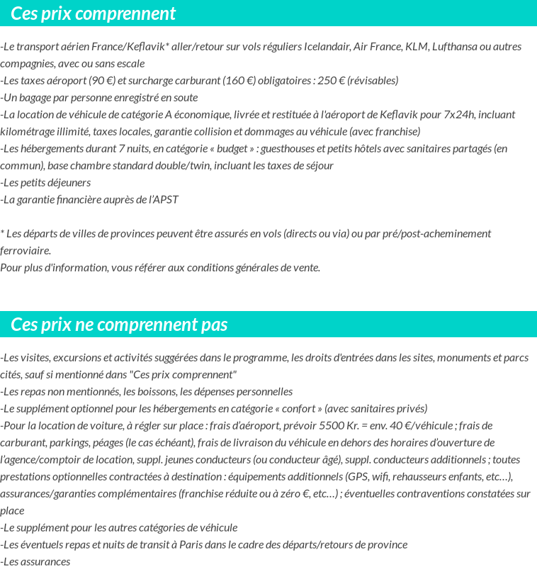 Conditions tarifaires