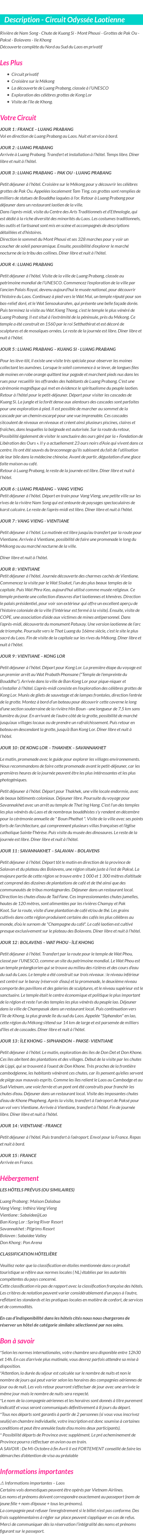 Détails du séjour
